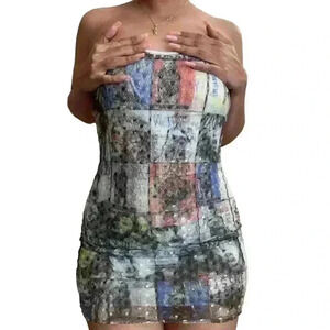 vintage rare lace magazine strapless mini dress